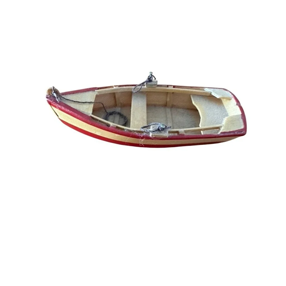 Set of 3 Miniature Wooden‎ Boats Nautical Coastal Decor Rowboat Sailboat Oars